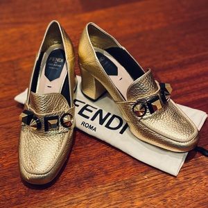 Gold Fendi Loafers